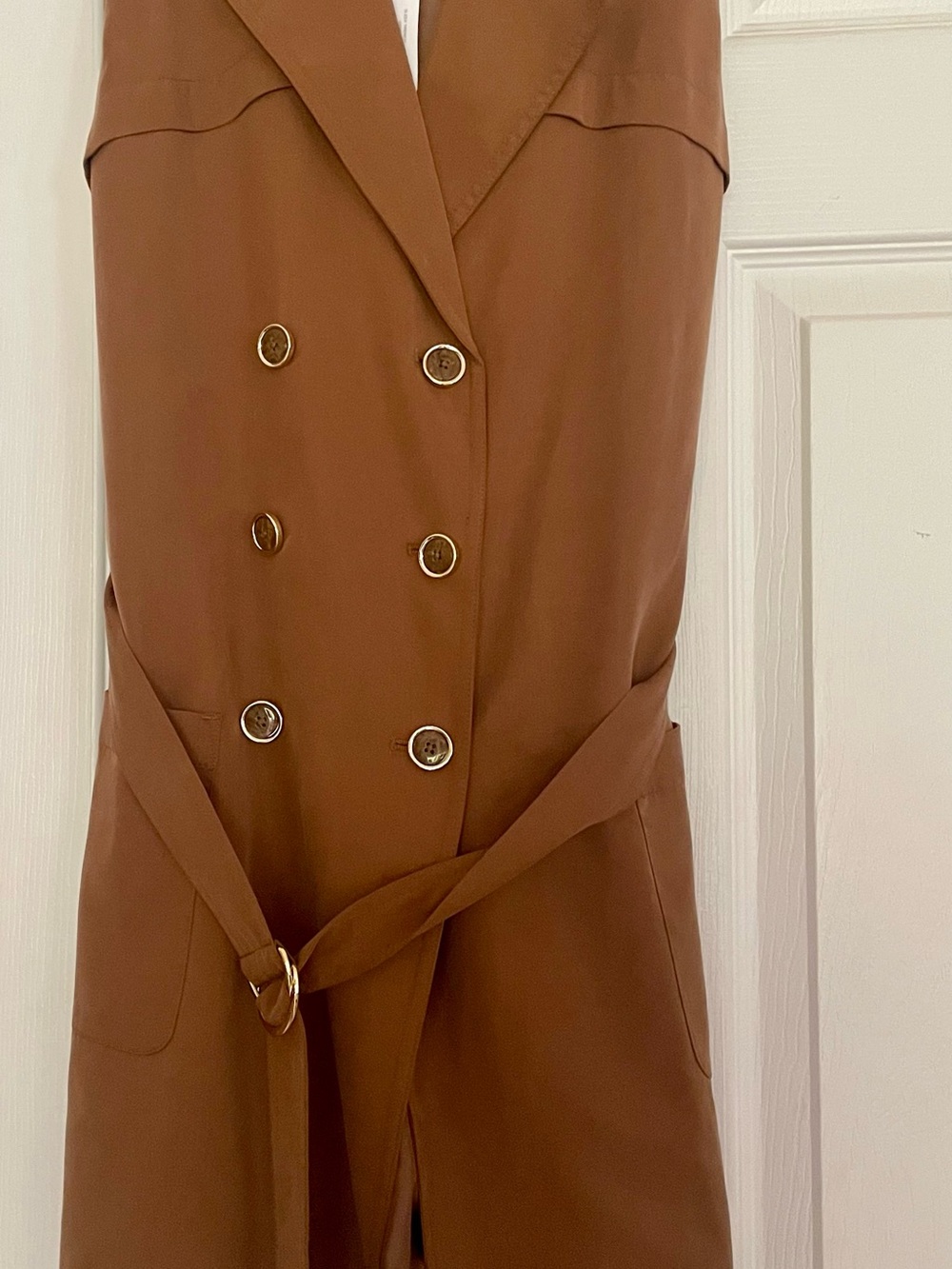 Chico’s Sleeveless Double-Breasted Brown Belted Vest
